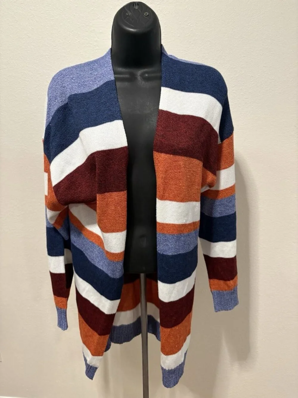 Ecowish Cardigan Sweater Women Small Open Front Color Block Knit
